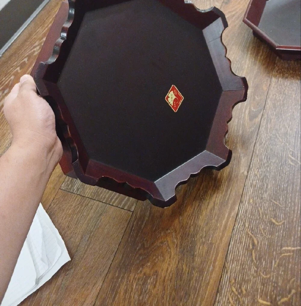 Asian Octagonal Wooden Pedestal Serving Trays - Set of 4